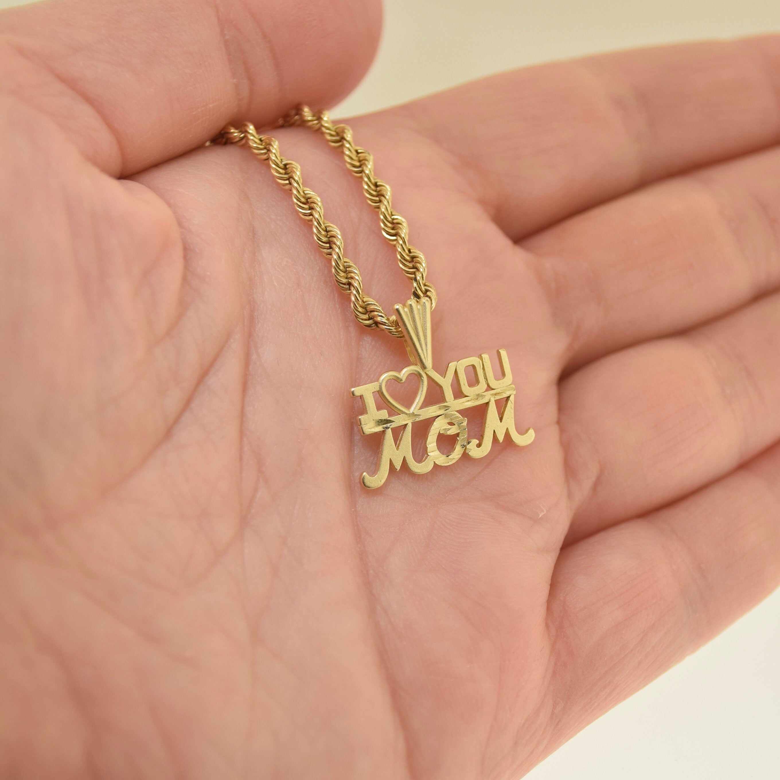 14k Yellow Gold I Love You Mom Charm or Pendant Heart