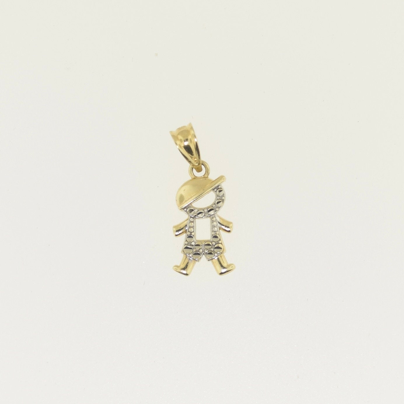 10k Little Boy Charm Vintage Yellow Gold Diamond Cut Pendant