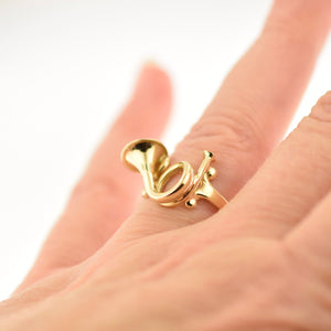 Unusual 14k Yellow Gold French Horn Ring Vintage Musical Instrument